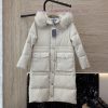 P-8518 New Down Jacket ️Prada Triangle Logo Oversized Fox Fur Collar 90% White Goose Down Lon dtikdger