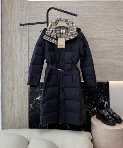 B8501 New Down Jacket ️Burberry Plaid Slim Fit Waist Down Jacket Long Black Military Gree uphjk983