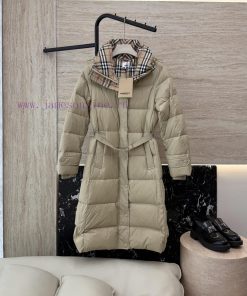 B8501 New Down Jacket ️Burberry Plaid Slim Fit Waist Down Jacket Long Black Military Gree wgl4nein