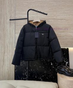 25017 New Down Jacket ️Prada Triangle Logo Top Edition Color Contrasting Coffee Bottom 90% Wh 48bc1uxn