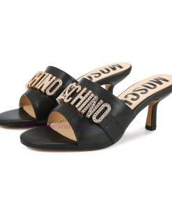 MOSCHINO New Model Diamond Buckle Fabric Cowhide Inner Sheepskin Sizes 35 To 42 Rubber Sole 260 319b7c8y