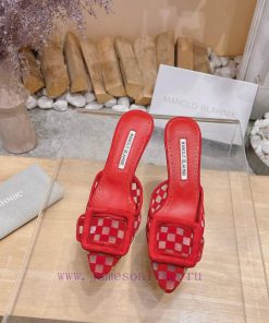🤍 MANOLO BLAHNlK 2024 New Mb Fashion Little Women's High Heels Checkered Cloth Mill Slippers Do 4gbpu9ry