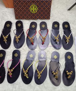 20612-3 Tory Burch Flat Bottom Pinch Sandals Made Of Cowhide Fabric Available In Black Red Pink n1x0atnm