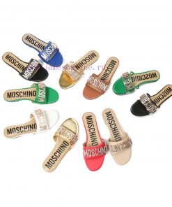 2-36B Moschino 2023 New Diamond Buckle Flat Bottomed Mop Made Of Cowhide Fabric Colors Blue Bro p2w05gfz