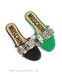 2-36B Moschino 2024 New Diamond Buckle Flat Bottomed Mop Made Of Cowhide Fabric Colors Blue Bro x5c1isst