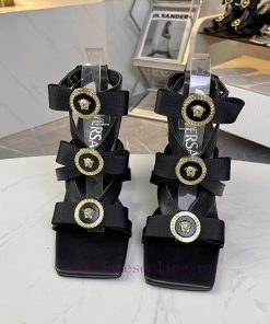 35-42 YardsVersace's New Square Toe Thick Heel Sandals Made Of Cowhide Fabric And Lined With Sh fxytdxbo