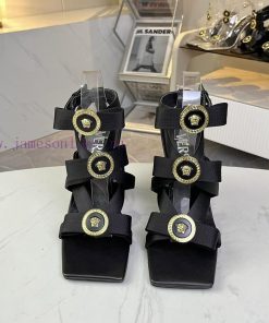 35-42 YardsVersace's New Square Toe Thick Heel Sandals Made Of Silk Fabric With Sheepskin Insol xtoyafkn