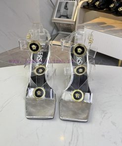 35-42 YardsVersace's New Square Toe Thick Heel Sandals Made Of Transparent TPU Fabric With Shee rtp0qcol