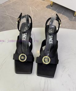 35-42 YardsVersace's New Square Toe Thick Heel Sandals Made Of Silk Fabric With Sheepskin Insol h4vw2y6x