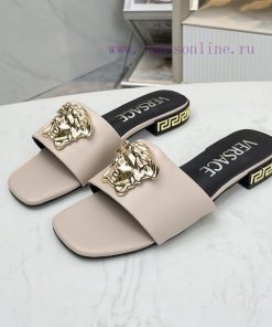 35-42 YardsVersace Flat One Line Slippers Made Of Cowhide Fabric Sheepskin Lining Sheepskin Foo 69ozaw65