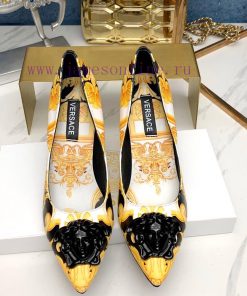 35-42 YardsVersace Fashion Trend High Heels Fabric Cowhide Print Inner Footrest Sheepskin Heel t47owanq