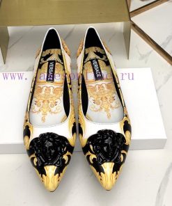 35-41 YardsVersace Pointed Flat Shoes Fabric Cowhide Print Inner Footrest Sheepskin Rubber Outs mzghhvlu