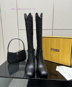 FENDI Delfina Leather High-heeled BootsRound Headed Leather Delfina Boots Featuring FF Jacquard isn6g1mw