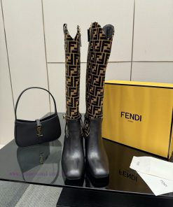 FENDI Delfina Leather High-heeled BootsRound Headed Leather Delfina Boots Featuring FF Jacquard eatjv5so